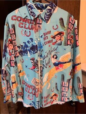 Turquoise blue cowboy print size medium